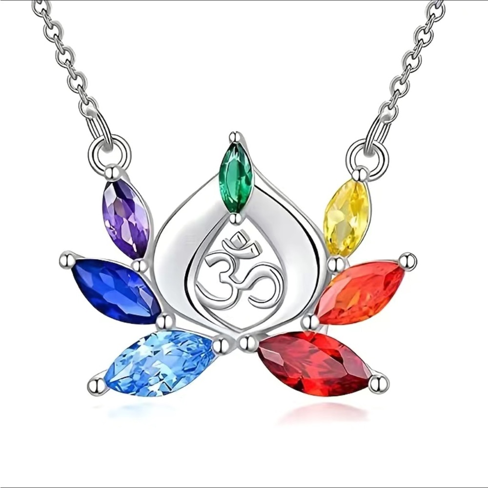 Lotus Rainbow Chakra necklace with OM